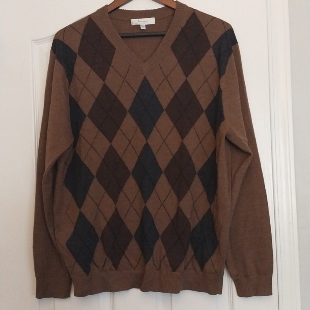 Turnbury Sweater Mens Large V Neck Merino Wool Preppy Golf Grandpa